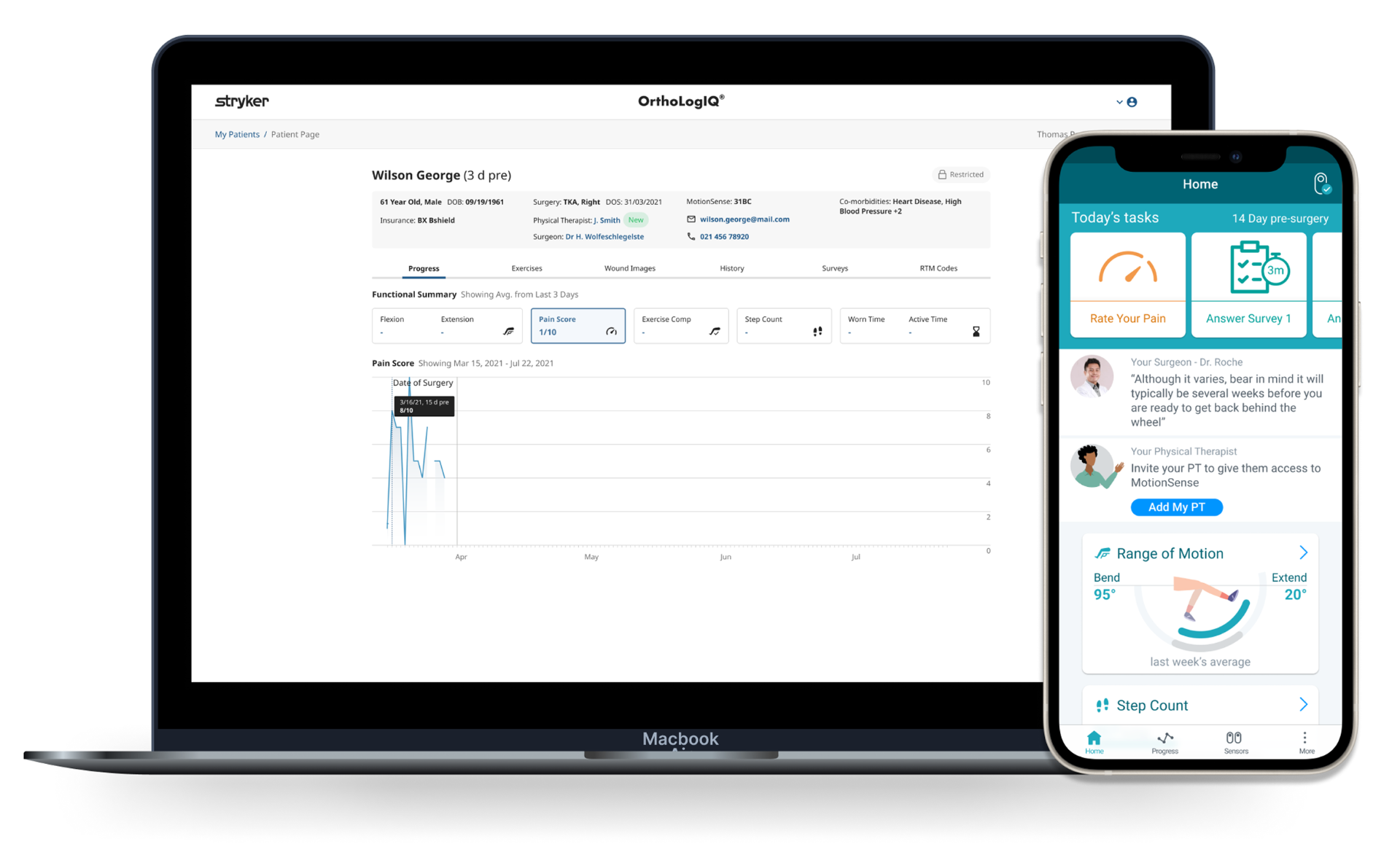 Stryker PT Access clinician dashboard and patient mobile app